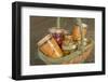 Wicker basket of home canned foods (peaches, olives and cherries) in a kitchen.-Janet Horton-Framed Photographic Print
