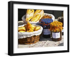 Wicker Basket with Croissants and Breads, Clos Des Iles, Le Brusc, Var, Cote d'Azur, France-Per Karlsson-Framed Premium Photographic Print