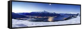 Wide Angle Shot of Alto Lario with Como Lake and Mount Legnone Lighted by the Moon in Winter-ClickAlps-Framed Stretched Canvas