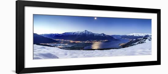 Wide Angle Shot of Alto Lario with Como Lake and Mount Legnone Lighted by the Moon in Winter-ClickAlps-Framed Photographic Print