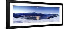 Wide Angle Shot of Alto Lario with Como Lake and Mount Legnone Lighted by the Moon in Winter-ClickAlps-Framed Photographic Print