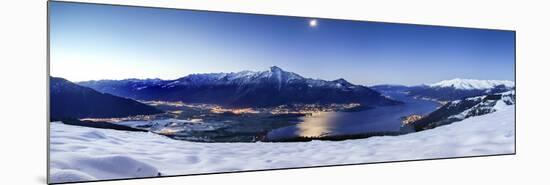 Wide Angle Shot of Alto Lario with Como Lake and Mount Legnone Lighted by the Moon in Winter-ClickAlps-Mounted Photographic Print