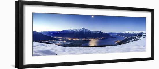 Wide Angle Shot of Alto Lario with Como Lake and Mount Legnone Lighted by the Moon in Winter-ClickAlps-Framed Photographic Print