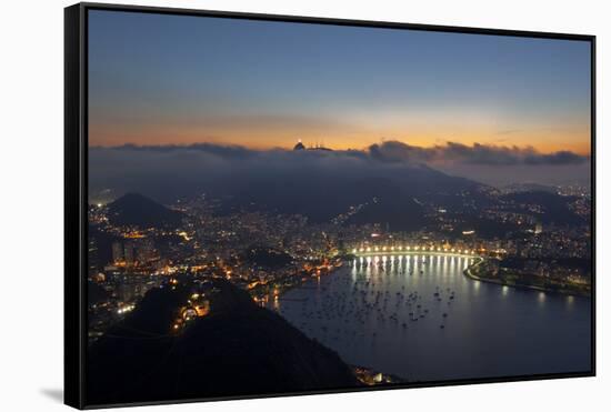 Wide Angle View of Rio De Janeiro at Sunset with Guanabara Bay-Alex Saberi-Framed Stretched Canvas