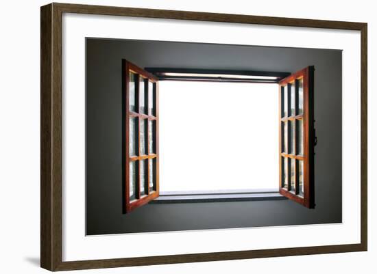 Wide Open Rustic Wooden Window-ccaetano-Framed Art Print