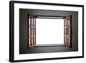 Wide Open Rustic Wooden Window-ccaetano-Framed Art Print