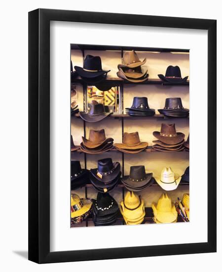 Wide variety of cowboy hats in Old Town Albuquerque, NM.-Jerry Ginsberg-Framed Photographic Print