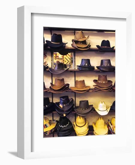 Wide variety of cowboy hats in Old Town Albuquerque, NM.-Jerry Ginsberg-Framed Photographic Print