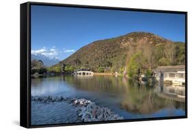 Wide View of Black Dragon Pool in Lijiang, Yunnan, China, Asia-Andreas Brandl-Framed Stretched Canvas