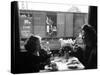 Wife and Daughter of US Soldier in First Class Dining Car Looking at German "Expelles" in Boxcars-Walter Sanders-Stretched Canvas