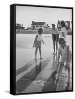 Wife of Project Mercury Astronaut, Mrs. Alan B. Shepard, Jr., Playing with Family on the Beach-null-Framed Stretched Canvas