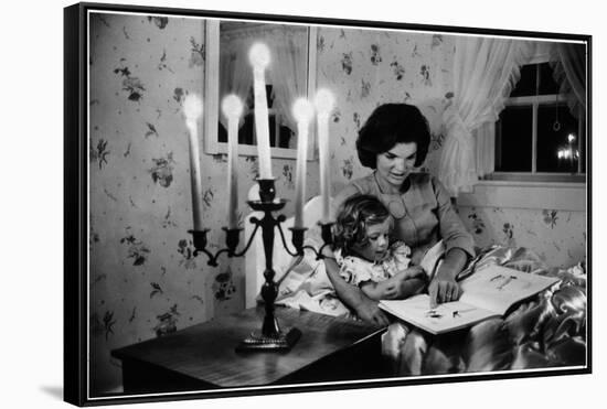 Wife of Senator Jackie Kennedy Reading Book to Her Daughter Caroline In Family's summer home-Alfred Eisenstaedt-Framed Stretched Canvas
