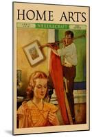 Wife Sews While a Man Hangs a Picture-null-Mounted Art Print