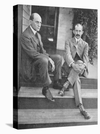 Wilbur and Orville Wright on the Steps of Their Home-null-Stretched Canvas