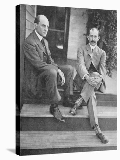 Wilbur and Orville Wright on the Steps of Their Home-null-Stretched Canvas