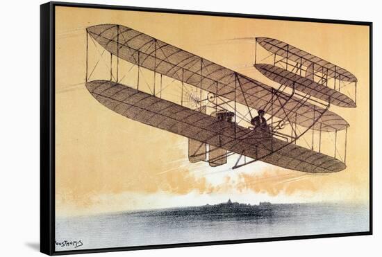 Wilbur Wright (1867-1912) in His 'Flyer', before 1914 (Colour Litho)-Leon Pousthomis-Framed Stretched Canvas