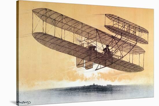 Wilbur Wright (1867-1912) in His 'Flyer', before 1914 (Colour Litho)-Leon Pousthomis-Stretched Canvas