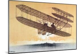 Wilbur Wright (1867-1912) in His 'Flyer', before 1914 (Colour Litho)-Leon Pousthomis-Mounted Giclee Print