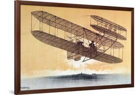 Wilbur Wright (1867-1912) in His 'Flyer', before 1914 (Colour Litho)-Leon Pousthomis-Framed Giclee Print