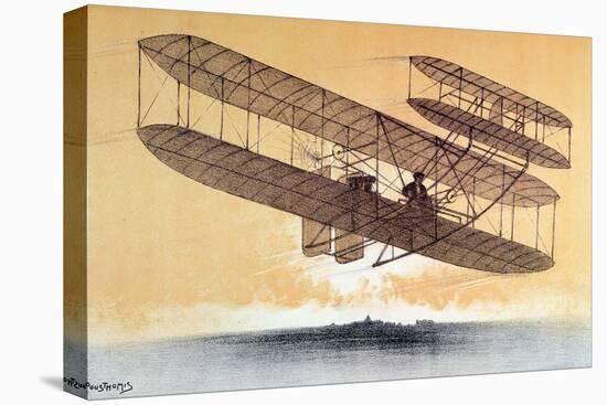 Wilbur Wright (1867-1912) in His 'Flyer', before 1914 (Colour Litho)-Leon Pousthomis-Stretched Canvas