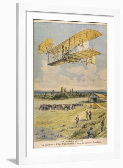 Wilbur Wright Demonstrates His Flying Machine Over the Racecourse-Paul Dufresne-Framed Photographic Print