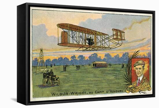 Wilbur Wright Making a Flight at the Camp D'Avours, France, 1908-null-Framed Stretched Canvas