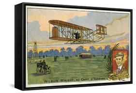 Wilbur Wright Making a Flight at the Camp D'Avours, France, 1908-null-Framed Stretched Canvas