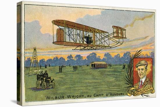 Wilbur Wright Making a Flight at the Camp D'Avours, France, 1908-null-Stretched Canvas