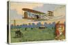 Wilbur Wright Making a Flight at the Camp D'Avours, France, 1908-null-Stretched Canvas