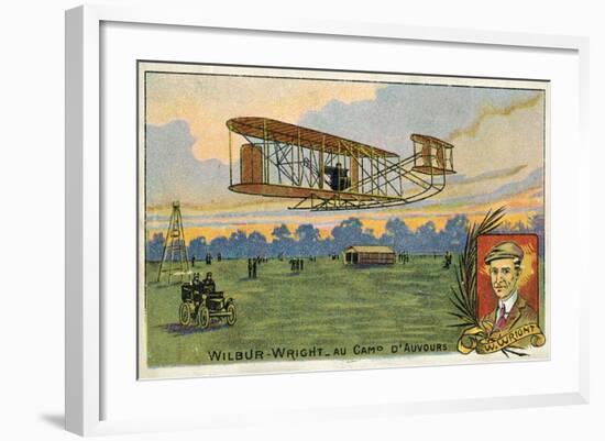 Wilbur Wright Making a Flight at the Camp D'Avours, France, 1908-null-Framed Giclee Print