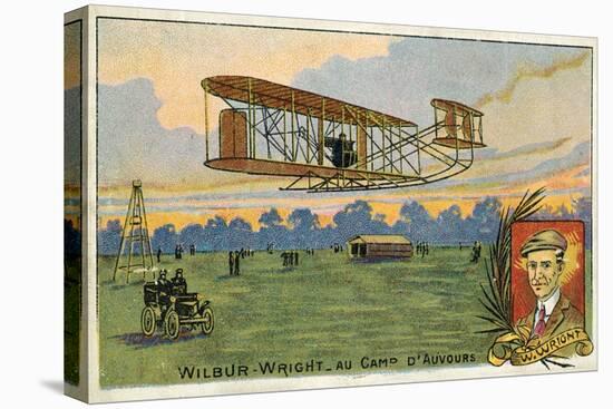 Wilbur Wright Making a Flight at the Camp D'Avours, France, 1908-null-Stretched Canvas
