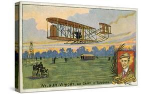 Wilbur Wright Making a Flight at the Camp D'Avours, France, 1908-null-Stretched Canvas