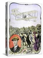 Wilbur Wright's First Flight in Europe at the Hanaudieres Racetrack Near Le Mans, France, 1908-null-Stretched Canvas