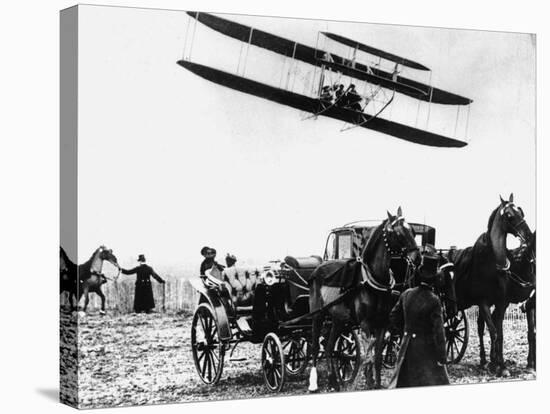Wilbur Wright with His Plane in Flight at Pau in France, February 1909-null-Stretched Canvas