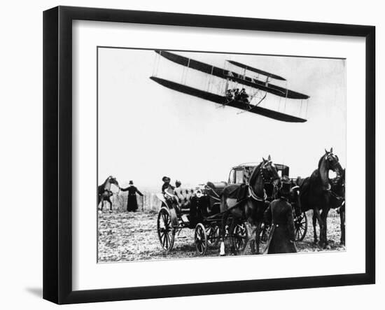 Wilbur Wright with His Plane in Flight at Pau in France, February 1909-null-Framed Premium Photographic Print