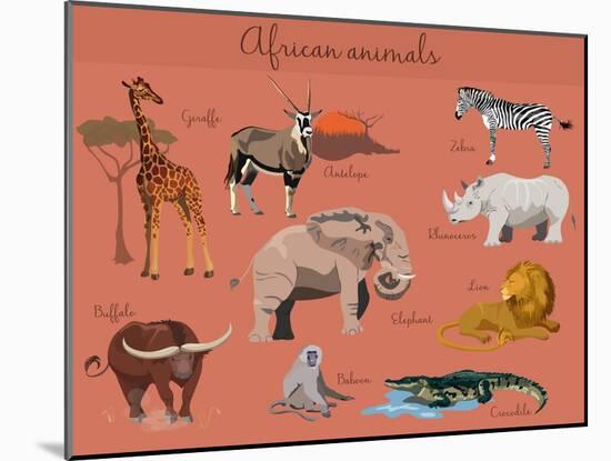 Wild African Animals Set with Nature Elements.-Lemberg Vector studio-Mounted Art Print