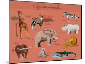 Wild African Animals Set with Nature Elements.-Lemberg Vector studio-Mounted Art Print