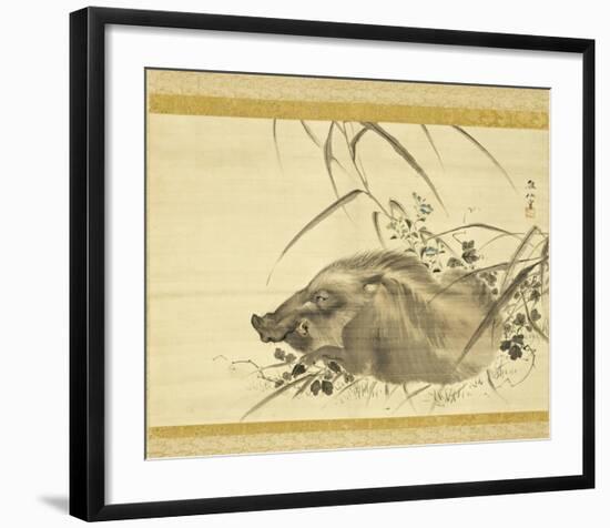 Wild Boar amidst Autumn Flowers and Grasses-Mori Sosen-Framed Art Print