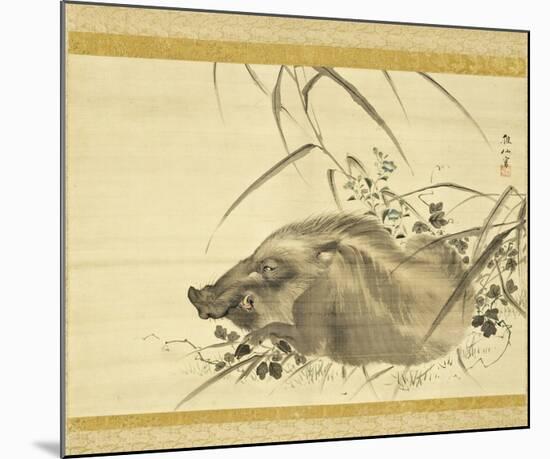 Wild Boar amidst Autumn Flowers and Grasses-Mori Sosen-Mounted Art Print