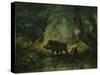 Wild Boar and Wolf-Friedrich Gauermann-Stretched Canvas