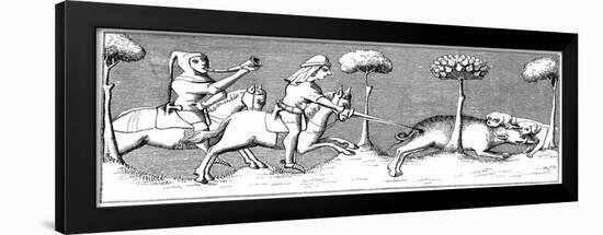 Wild Boar Hunting with Dogs, 14th Century-null-Framed Giclee Print
