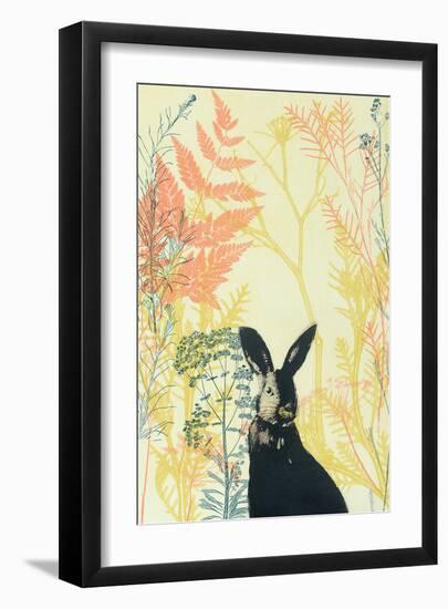 Wild Bunny in a Shiny Coral Garden-Trudy Rice-Framed Art Print