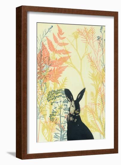 Wild Bunny in a Shiny Coral Garden-Trudy Rice-Framed Art Print