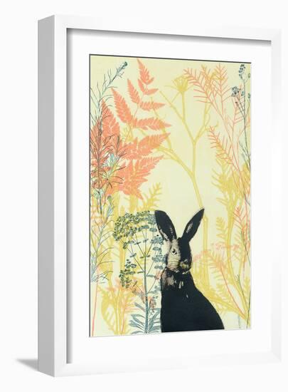 Wild Bunny in a Shiny Coral Garden-Trudy Rice-Framed Art Print