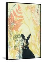 Wild Bunny in a Shiny Coral Garden-Trudy Rice-Framed Stretched Canvas