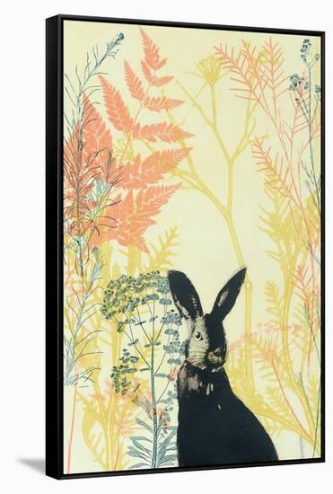 Wild Bunny in a Shiny Coral Garden-Trudy Rice-Framed Stretched Canvas