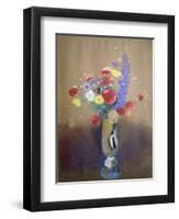 Wild Flowers in a Long-Necked Vase-Odilon Redon-Framed Premium Giclee Print