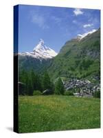 Wild Flowers in a Meadow with the Town of Zermatt and the Matterhorn Behind, in Switzerland, Europe-Rainford Roy-Stretched Canvas