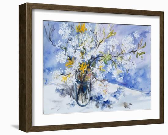 Wild Fruits and Forsythia Blossoms in Glass Vase, 2000-Sybille Fischer-Bradford-Framed Giclee Print