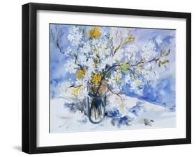 Wild Fruits and Forsythia Blossoms in Glass Vase, 2000-Sybille Fischer-Bradford-Framed Giclee Print